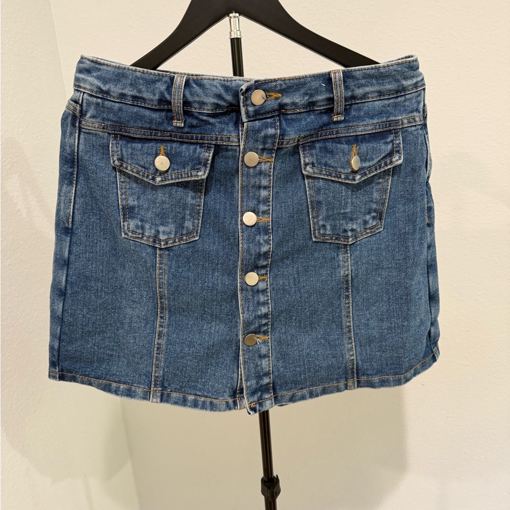 Button-Front Blue Denim Mini Skort